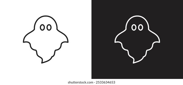 Cartoon style ghost icon. Icon of cute ghost characters with outlined style, Halloween ghost icon, October party scary clipart, Ghost vector illustration in black and white background. Editable stroke