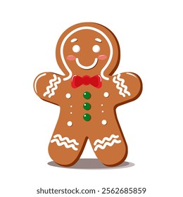 Cartoon Style Gingerbread on White Background for Merry Christmas Festival.