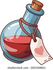 Cartoon style glass bottle with red love potion