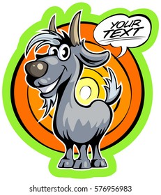 Cartoon style goat with the comics text box