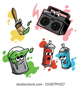 cartoon style graffiti tool, spray paint, 
