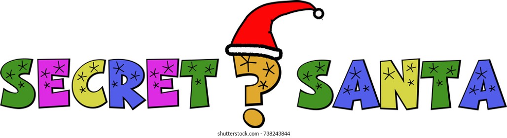 A cartoon style graphic of a question mark wearing a Santa hat to advertise Secret Santa.