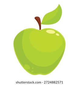 Manzana verde de estilo de dibujos animados con hoja que representa una alimentación saludable y frescura