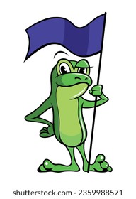 Cartoon style green frog character. Isolated on white background.