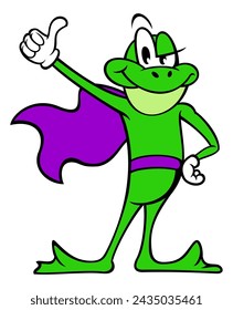 Cartoon style green frog character. Vector illustration. Isolated on white background.