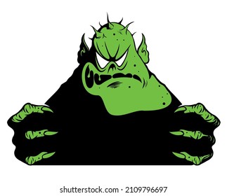 Cartoon style green monster character, monster vector image. Isolated on white background.