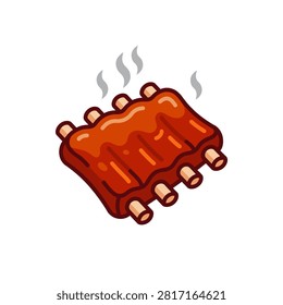 Cartoon style grilled steak with visible bone and rising smoke