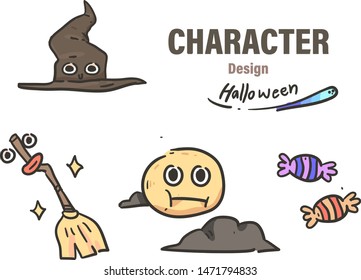 Cartoon style halloween doodle . Halloween vector illustration