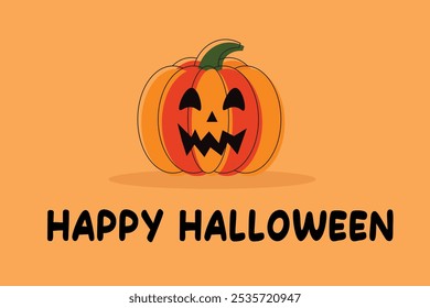 Estilo de desenho animado abóbora Halloween na ilustração de fundo laranja, Jack-o'-lanterna clipart, abóbora Spooky, arte de abóbora de outono, Abóbora decorativa, fundo de halloween, texto feliz de Halloween 