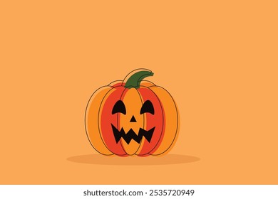 Estilo de desenho animado abóbora de Halloween em laranja ilustração de fundo, Jack-o'-lanterna clipart, abóbora Spooky, arte de abóbora de outono, abóbora decorativa, fundo de halloween