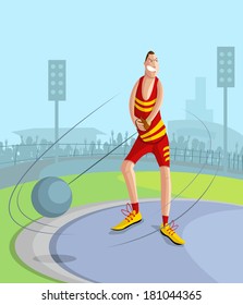 cartoon style Hammer Throw player in vector