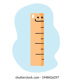 Cartoon style hand drawn funny ruler. Isolated doodle vector design element.