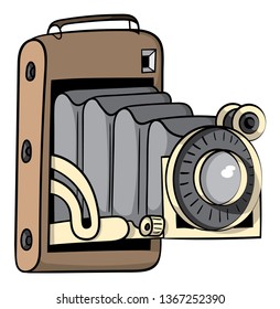 Cartoon style hand drawn illustration of a vintage camera