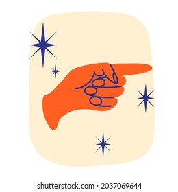 
Estilo de dibujos animados mano que indica la dirección. Ilustración vectorial en estilo retro. Puntero