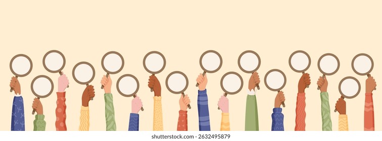 Cartoon style hands holding blank feedback signs. Rating and review concept with client satisfaction themes. Modern communication banner for surveys, customer opinions, and interactive feedback.