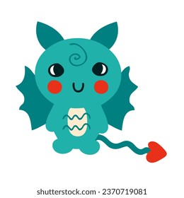 Estilo de caricatura Feliz Año Nuevo 2024 chibi dragon. Perfecto para tee, afiche, tarjeta de saludo, pegatina. Ilustración vectorial aislada.
