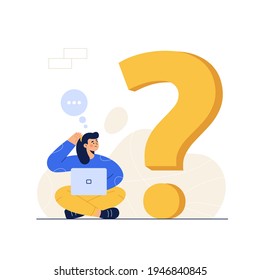 Cartoon style. I have no idea, I have questions, I can find answers from the search engine. The Internet has all the answers. flat illustration vector design