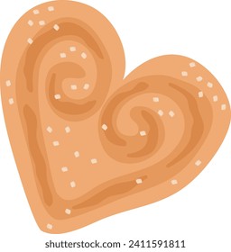 Cartoon style heart shape cookie with icing swirls. Valentine's day sweet treat vector illustration.