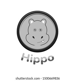 cartoon style hippo logo, animal illustration logo design