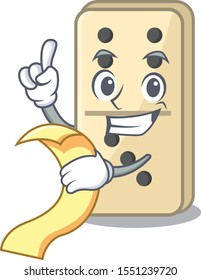 Cartoon style holding bill of domino cute isolated