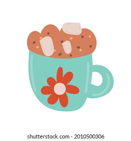 Cartoon style hot chocolate in modern style. Cartoon style background vector illustration. Retro vector illustration. Beautiful illustration. Cream color. Cartoon sweet vector. Vector collection.