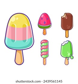 Cartoon style ice cream sticks set