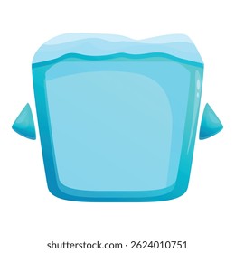 Cartoon style icon of a blue square ice cube floating in water with arrows on each side