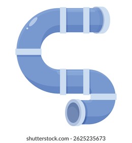 Cartoon style icon of a blue water pipe connecting and forming the letter s, great for alphabet or plumbing concepts
