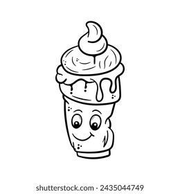 Cartoon style icon of ice cream, happy mood emoticon, graffiti art vector design