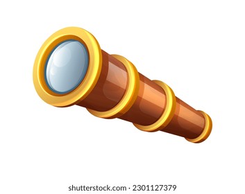 Ilustración de icono de estilo de dibujo. Concepto pirata. Monocular de madera, vidrio espía. 