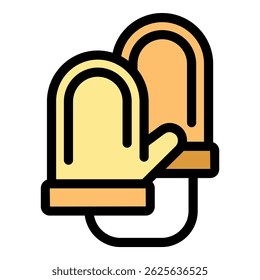 Icono de estilo de dibujos animados de un par de guantes de cocina con una mano quitándose un guante