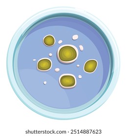 Cartoon style icon of a petri dish with colonies of bacteria growing on agar plate