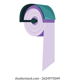 Cartoon style icon of a roll of purple toilet paper hanging on a holder
