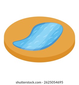 Cartoon style icon of a small blue lake reflecting sunlight surrounded by sand