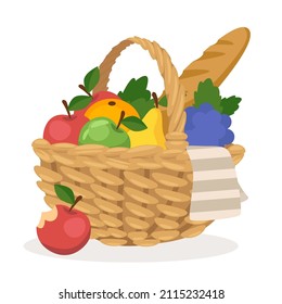 Cartoon style illustration of basket with fruits