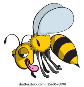 Cartoon style illustration of a bee character that has had a long day and is exhausted, hungry and thirsty.