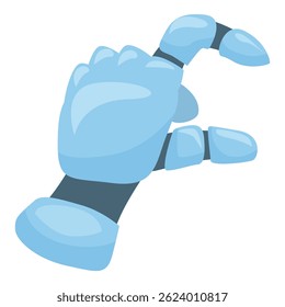 Cartoon style illustration of a blue robot hand making a picking gesture