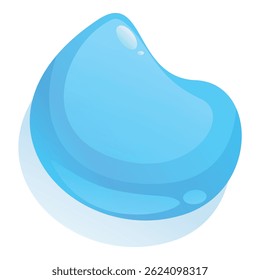 Cartoon style illustration of a blue water drop reflecting light with a shadow
