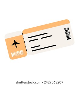 A cartoon style illustration of boarding pass and flying airplane tickets. Travel icon.