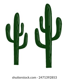 Cartoon style illustration of a cactus tree silhouette. Isolated on white background.