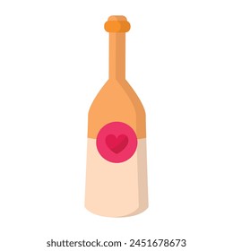 Cartoon style illustration of champagne bottle with romantic