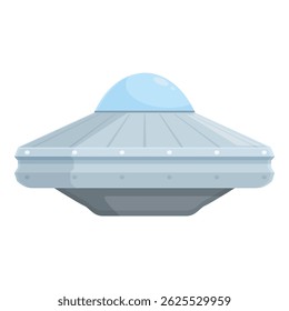 Cartoon style illustration of a classic ufo spaceship hovering in the sky, ready for an interstellar journey