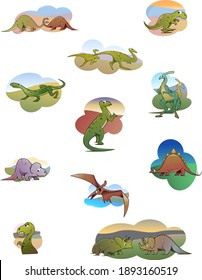 Cartoon style illustration - Collection of funny cute dinosaurs