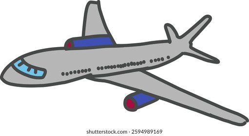 A cartoon style illustration of a commercial airplane in flight