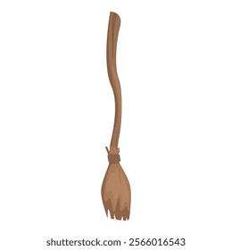 Cartoon style illustration of a crooked witch broom for halloween party decoration