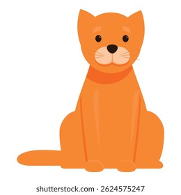 Cartoon style illustration of a cute ginger cat sitting on the ground