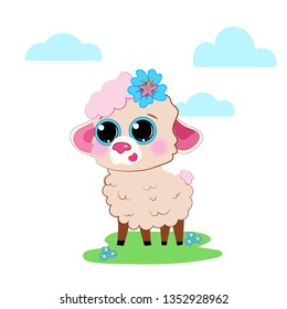 Cartoon style illustration of a cute little lamb 