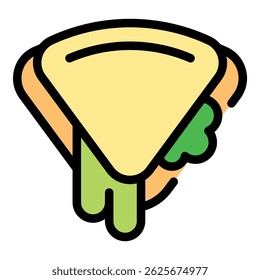 Ilustración de estilo de dibujos animados de un delicioso sándwich triangular con queso derretido goteando
