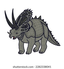 Cartoon style illustration for educational designs and websites of triceratops. Vector color image of herbivorous chasmosaurine ceratopsid dinosaur