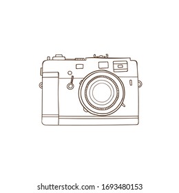 Cartoon style illustration, element design. Vector illustration of a camera in black lines on a white background.  